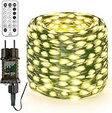 Gresonic 100/200/300/400er Led Lichterkette Strombetrieben mit Stecker Außen und Innen für Hochzeit Weihnachten Party Warmweiß (Grünem PVC-Kabel Warmweißen, 100LED)