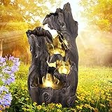 Gartenbrunnen Brunnen Zierbrunnen Zimmerbrunnen Springbrunnen Brunnen mit LED-Licht 230V Wasserfall Wasserspiel für Garten, Gartenteich, Terrasse, Balkon Sehr Dekorativ