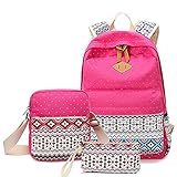 Cicilin Segeltuch-Rucksack-Set für Mädchen, Schulranzen, mit Reißverschluss, Tagesrucksack, Reisetasche, Messenger-Tasche, Kinder-Schultertasche, Rucksack, 3-teilig (Schultasche + Umhängetasche +