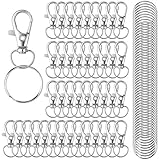 100 Stück Schlüsselring Edelstahl Klein Karabiner Schlüsselanhänger Basteln Selber Machen Ringe Karabinerhaken mit Drehgelenk(Silber)