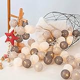 ELINKUME LED Lichterkette mit 20 Baumwollkugeln, Leuchtfarbe-warmweiß, Batteriebetrieben, 3.3M Lampion Partylichterkette Deko für Innen Balkon Party Hochzeit Feiertag, Gemischtes Grau