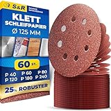 S&R Klett Schleifpapier Set 125 mm, Meister, 8 Löcher, 60 St Schleifblätter, Schleifscheiben für Exzenterschleifer, je 10 x Körnungen P40, P60, P80, P120, P180, P240, zuverlässige Haftung