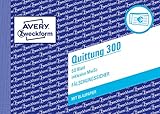 AVERY Zweckform 300 Quittungsblock (A6 quer, 50 Blatt, 1 Blatt Blaupapier, fälschungssicherer Dokumentendruck, für Beträge unter 250€ inkl. MwSt., für DE/AT) weiß