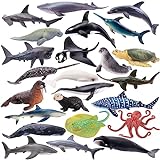 TOYMANY 24 Stück Tiere-Figuren Set Ocean Spielfiguren Spielzeug Meerestier-Figuren Tierfigur kleine-Tiere Plastiktiere Mini-Tiere, Meer Ozean Fisch Hai Wal Oktopus, zum Spielen oder als Deko