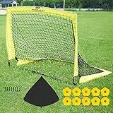 PodiuMax Faltbar Pop Up Fußballtor mit 5 x Hütchen, 4 x Bodenanker, Schnell Aufzustellen,Tragbar und Stabil, 97 x 80cm