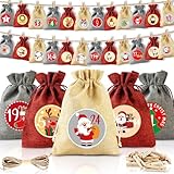 CNMTCCO 24 Stück Adventskalender Zum Befüllen,Weihnachtskalender 2025 Jutesäckchen 18 x 13cm,Adventskalender Säckchen für Kinder,SäckchenGeschenktüten Weihnachten mit individuellen Designs