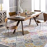 Surya Sicily Vintage Teppich groß - Teppich Wohnzimmer 120x170cm, Esszimmer, Schlafzimmer - Orientalischer Teppich Boho Style - Carpet Living Room, Bunter Muster, Senfgelb, Orange, Blau