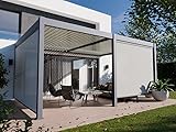 Bioklimatische Anbaupergola aus Aluminium, 19 m² – 3,6 x 5,3 – Zwei Jalousien im Lieferumfang enthalten – Anthrazit – 34 Aluminiumlamellen bei 120° – Laube – Eclipse