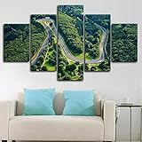 5 teilige leinwandbilder Track Circuit Rallye Kunstdrucke 5 Teilig Vlies Leinwandbild,Wandkunst 5 stück Leinwand Bilder,Wohnzimmer Schlafzimmer Wand Dekoration,mit rahmen xxl bilder 200x100cm