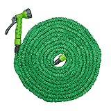 Kinzo Flexibler Gartenschlauch 20 m – inkl. Schlauch Aufsatz – Flexschlauch mit Sprühkopf mit 7 Sprühpositionen – Kunststoff – Grün/Grau