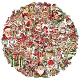 BETESSIN Vintage Aufkleber Weihnachten - 50 Stück Vinyl Weihnachtssticker mit Ästhetische Retro Mustern - Wasserfeste Weihnachtsaufkleber zum Gestalten von Weihnachtskarten, Scrapbook, Laptop