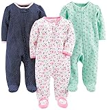 Simple Joys by Carter's Baby Mädchen 3-Pack Sleep and Play Sleepers, Marineblau Punkte/Minzgrün Floral/Weiß Blumen, 0-3 Monate (3er Pack)