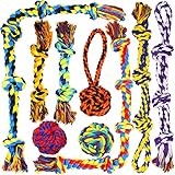 Kauspielzeug für große Hunde, große Rassen, strapazierfähiges Dental-Seil für mittelgroße Hunde, 5 Knoten, unzerstörbares Hundespielzeug, Baumwolle, Welpen, Zahnen Kauspielzeug, Set mit 9 Stück