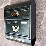 Eigenmarke Großer Briefkasten/Postkasten XXL Metall Grün mit Zeitungsrolle Runddach Wandmontage Modern 44x36x13,5 cm Dunkelgrün 2 Sicherheits Schlüssel