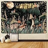 Yugarlibi Pilz Wandteppich Schwarz Wald Schnecke Wandbehang Mond Sterne Pflanzen Wandtuch Wandkunst Tapisserie für Schlafzimmer Wohnzimmer 150x130cm