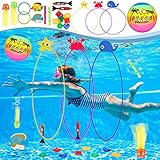 MutoToy® Tauchspielzeug Set, 27PCS Wasserspielzeug Kinder Outdoor Tauchringe für Kinder mit Spielball Tauchstöcke Edelsteine Pool Spielzeug Schwimmspielzeug für Tauchtraining Poolparty Schwimmbad