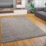 Paco Home Teppich Wohnzimmer Schlafzimmer Hochflor Shaggy Flokati Optik Einfarbiges Design Weich Flauschig Moderne Deko, Grösse:160x220 cm, Farbe:Grau