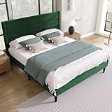 YAIXBNG Polsterbett 140 x 200 cm, Bettgestell mit Lattenrost & Kopfteil, gepolstertes Doppelbett, Textilbezug Samt in Dunkelgrün, Zeitloses modernes Design, Jugendbett
