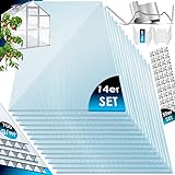 KESSER® 14x Polycarbonat Hohlkammerstegplatten 4mm 10,25 m² Doppelstegplatte 121x60,5 cm 50x Klammern + 50x Z-Clips Stegplatte Gewächshausplatte UV-beständigen Für Gewächshaus Carports - Transparent