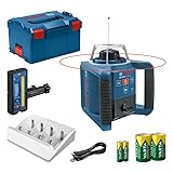 Bosch Professional Rotationslaser GRL 300 HV (roter Laser, Laserempfänger LR 45, Arbeitsbereich: bis zu 300 m (Durchmesser), VARTA wiederaufladbare Batterien (2xD, 1x9V), Ladegerät, in L-Boxx