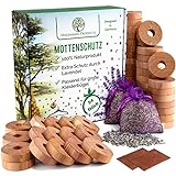 HOLZMANN 58er Set, Mottenschutz aus Zedernholz und Lavendelsäckchen, mit Schleifpapier, Zedernholz Mottenabwehr, Natürlicher Mottenschutz für Kleiderschrank, Zedernholzringe, Mottenschutz Lavendel