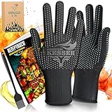 KESSER® Grillhandschuhe hitzebeständig bis 500° XXL | Ofenhandschuhe Atmungsaktiv & mit rutschfestem Griff | Topfhandschuhe aus Aramid-Gewebe | Kamin-Handschuh Maschinenwaschbar | XL-XXL | Anthrazit