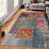 bamyum Denise Bedruckter Teppich Chenille-Druck Maschinell Hergestellt 120 x 180 cm, Waschbarer Patchwork Teppich, Vintage Schlafzimmer, Antibakteriell Antirutschunterlage Küchenteppich