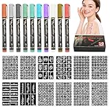 alwaiz 10 Stück Tattoo Stifte Kinder und Erwachsene, Perlglanz Temporäre Tattoos Marker, Glitzer Tattoo Set mit 12 Stück Tattoo Schablonen für Partys und Festliche Zusammenkünfte