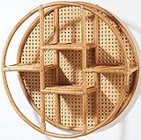 Kobolo Wandregal Hängeregal - Vienna - aus Rattan mit Wiener Geflecht - 4 Ablagen - rund - 60cm