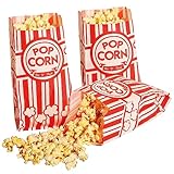 Tebery 200 Stück Popcorn Tüte, Papiertüten Partytüte, Popcorn Box Candy Tüte, Rot-Weiß Gestreift, 9 x 6 x 21cm