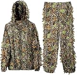 Kugooyi 3D Ghillie Suit, Tarnanzug Dschungel Camouflage Bionic Design leicht Blättern Tarn Kleidung Hose Jacke Set mit Kappen für Jagd Airsoft Outdoor Militär Verdeckt Kinder (S)