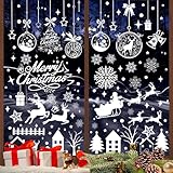 Fensterbilder Weihnachten Selbstklebend, 9 Blatt Weiß Schneeflocken Fensteraufkleber, Weihnachtsdeko Fenster Wiederverwendbar, Statisch PVC Fenstersticker Weihnachten für Winter Glas Fensterdeko