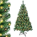 Aufun Künstlicher Weihnachtsbaum Tannenbaum mit Beleuchtung 250 LED warm-weiß inkl. Metallständer 570 Spitzen, PVC Christbaum für Weihnachten-Dekoration Mehrweg (180cm, Grün PVC+LED)