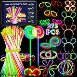 Amzeeniu 275 Stück Knicklichter Party Set Glow Sticks Leuchtstäbe Neon Party Leuchtarmbänder Knicklichter Hochzeit Leuchtspielzeug für Party deko,Festival schwarzlicht deko,Neuem Kreisel,Lutscher