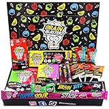Brain Blasterz Sour Candy klein Geschenkbox, Brain Breakerz, Kauriegel, Lollipops, Sauerkergummi, Apfel, Erdbeere, Wassermelone, Cola, Zitrone, Orange, Halloween Süßigkeiten