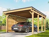 Holz-Carport CASTELLANE 373X555 Integrierte Seitenwand - Holzdach + Bitumenpappe - Carport - Autoklav - 1 Auto