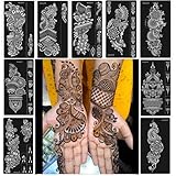 Henna Stencils kit 9 Sheet Henna Tattoo Kit, Reusable Henna Stickers for Hand Forearm Indian Arabian Self Adhesive Tattoo Templates