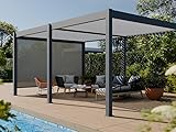 Bioklimatische Pergola 3,6 x 5,3 m - Halo 19 m² geneigt - Grau - Aluminium - Aluminiumlamellen - Lamellen verstellbar von 0 bis 120°