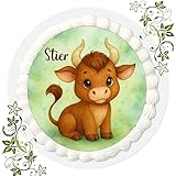 Für den Geburtstag ein Tortenbild, Zuckerbild mit Motiv, Essbares Foto für Torten, Tortenbild, Tortenaufleger Ø 20cm FONDANT Sternzeichen STIER Nr. Q 55