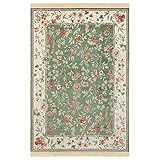 Nouristan Naveh Orient Wohnzimmerteppich Kurzflor mit Fransen Vintage Orientalischer Samt-Teppich für Esszimmer, Wohnzimmer, Schlafzimmer – Grün, 160x230cm, Rayon, 160x230 cm