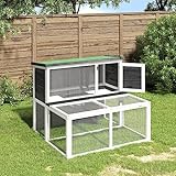 Homgoday Grauer Hasenstall 102 x 90 x 84,5 cm aus massivem Kiefernholz, Einrichtung Käfig für Tiere, Hühnerkäfig für Hühner, Kaninchen