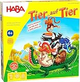HABA Tier auf Tier – Stapel- und Würfelspiel aus Holz mit 29 Tieren, Wackelspiel für Kinder ab 4 Jahren, Fördert Feinmotorik & Konzentration – 2011189001
