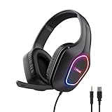Trust Gaming GXT 419 Rayne Leichtes Gaming Headset für PC/Konsole, USB-betriebene LED Beleuchtung, 50-mm-Treiber, 3,5 mm Audioanschluss, Over-Ear Kopfhörer mit Kabel Computer Laptop, Schwarz