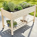 Premium Hochbeet mit praktischen Rollen – aus massivem Kiefernholz – perfekt für Garten/Terrasse/Balkon – mit Stabiler Ablage und Innenvlies – Hochbeet XXL