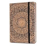 Navaris Kork Notizbuch liniert mit Gummiband - 18x13cm Hardcover Notebook Journal 100 Seiten - mit Bändchen und Fach im Einband - Indian Sun Design