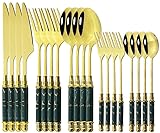 Besteck-Set, 20-teilig/Set, Schwarzgold, Besteck-Set, Edelstahl, Tafelbesteck, Besteck-Set, Abendessen, buntes Messer, Gabel, Löffel, Geschirr (Schwarzgold) (Gold, Weiß, Schwarz