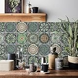 HORIWE Fliesenaufkleber Mosaik Wandfliese Aufkleber 24 Stück PVC Fliesensticker Fliesen Marokko Selbstklebende Tapete Wasserdicht Wandaufkleber für Küche,Schrank,Möbel,Tisch