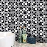 RAN-ART MW Küchenfliesen-Transferaufkleber, Mosaik-PVC-Fliesenaufkleber, selbstklebende Wandfliesen-Aufkleber für Badezimmer und Spritzschutz, abnehmbare Folie, DIY-Heimdekoration, Schwarz und Weiß