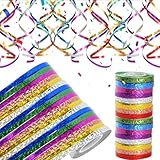 32 Stück Luftschlangen, 10M Geschenkband Gold Grün Rot Blau Lila Grün Silber Champagner Rosa Curling Ribbon Rolle Party Dekoration für Geburtstag Hochzeit Disco Luftballon Handwerk
