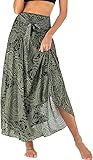 Adigaber Lang Gedruckter Rock Damen Chiffon Bohemien Einheitsgröße Maxirock Verstellbares Riemen Kleid Urlaub Sommerrock Strandkleider